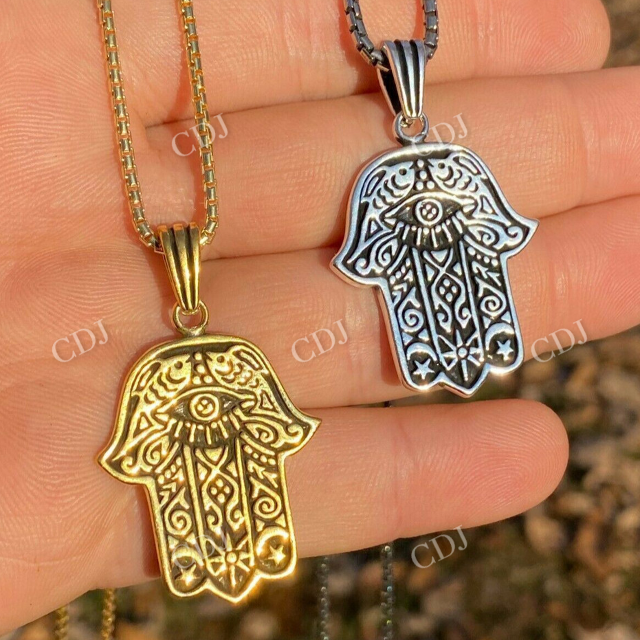 14k Gold Hamsa Hand Of Fatima Pendant  customdiamjewel   