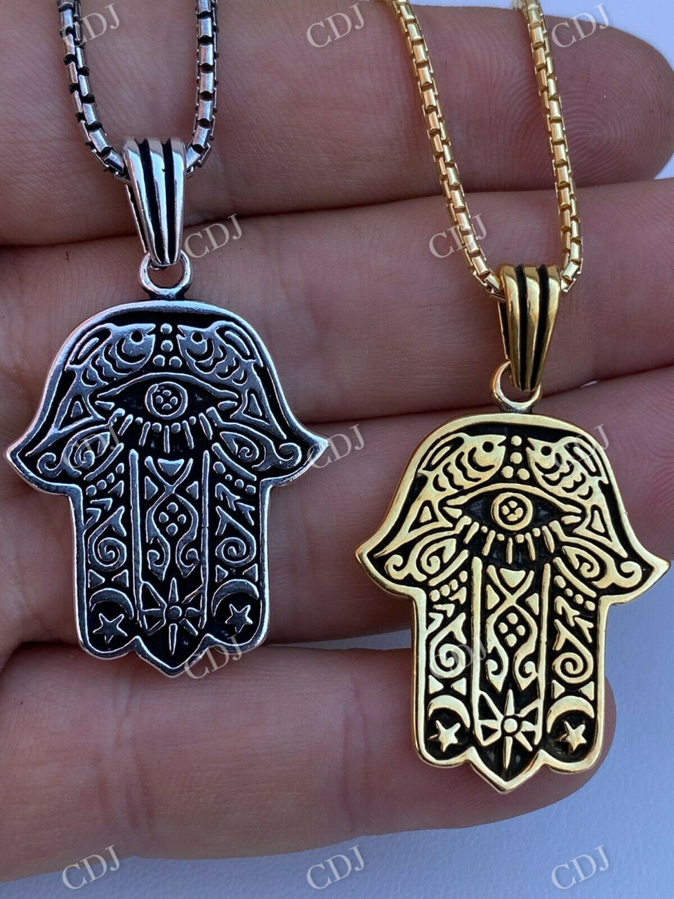 14k Gold Hamsa Hand Of Fatima Pendant  customdiamjewel   