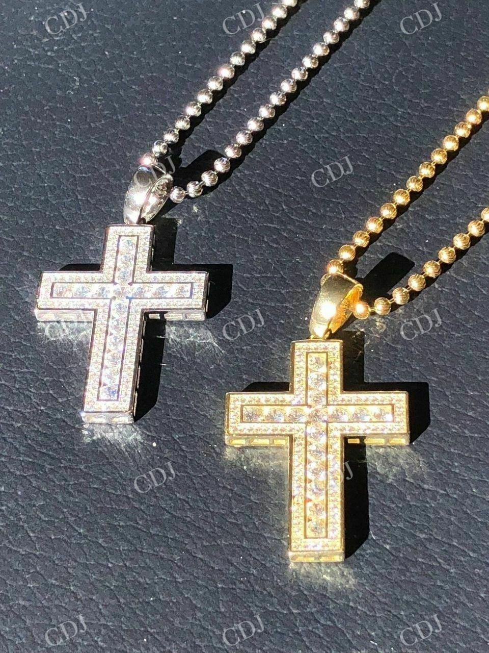 Iced Out Cross Round Diamond Pendant  customdiamjewel   