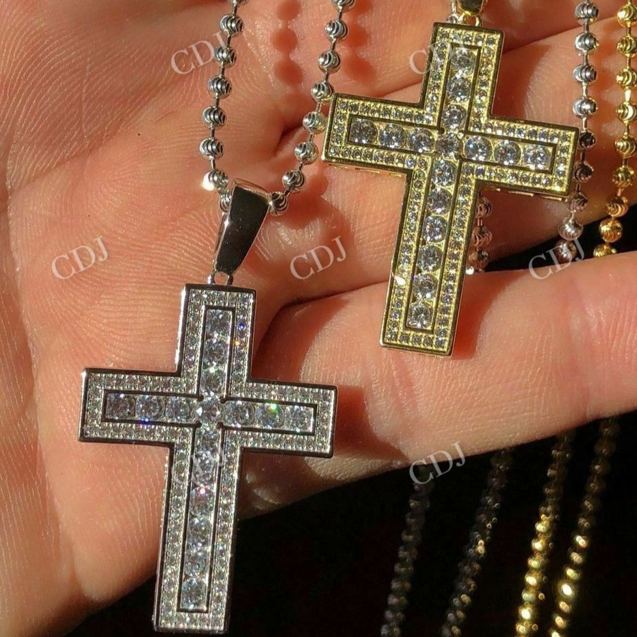 Iced Out Cross Round Diamond Pendant  customdiamjewel   