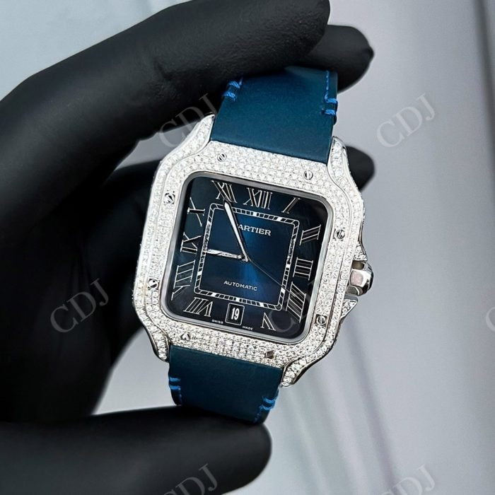 Blue Dial Custom Cartier Diamond Watch  customdiamjewel   