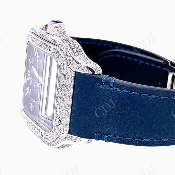 Blue Dial Custom Cartier Diamond Watch  customdiamjewel   