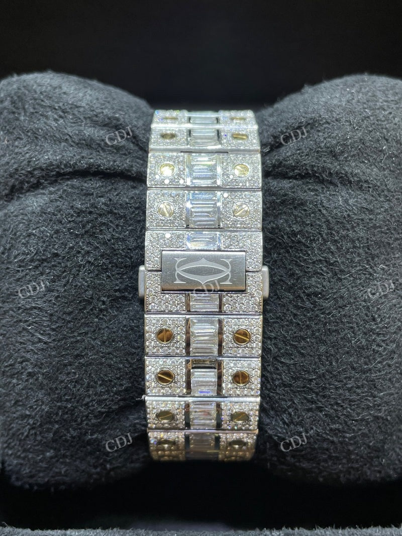 Cartier Santos Baguette On Belt Red Arabic Digit Moissanite Watch  customdiamjewel   