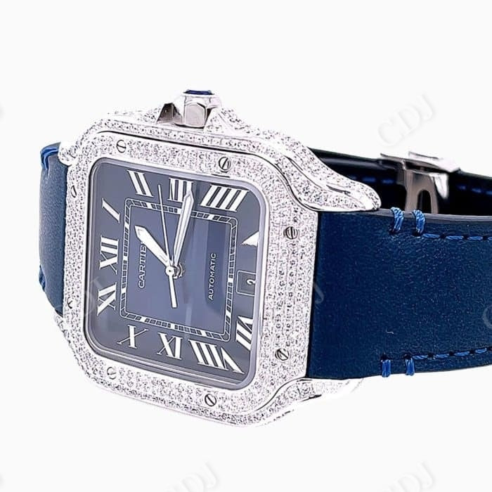 Blue Dial Custom Cartier Diamond Watch  customdiamjewel   