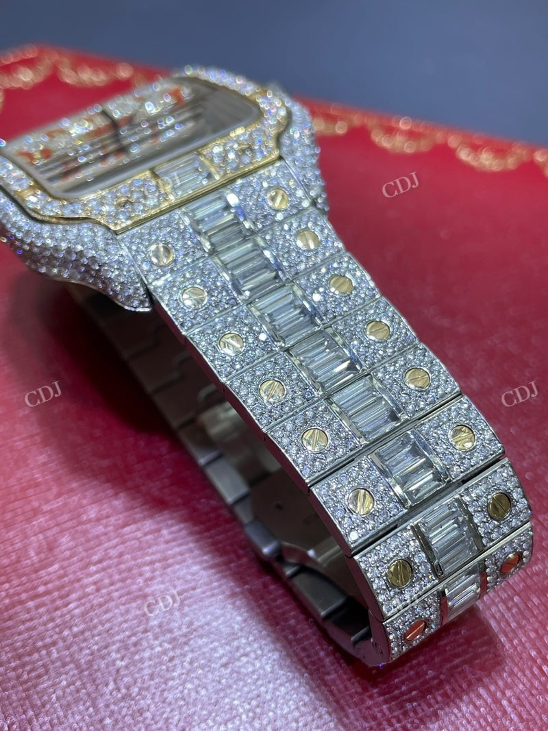 Cartier Santos Baguette On Belt Red Arabic Digit Moissanite Watch  customdiamjewel   