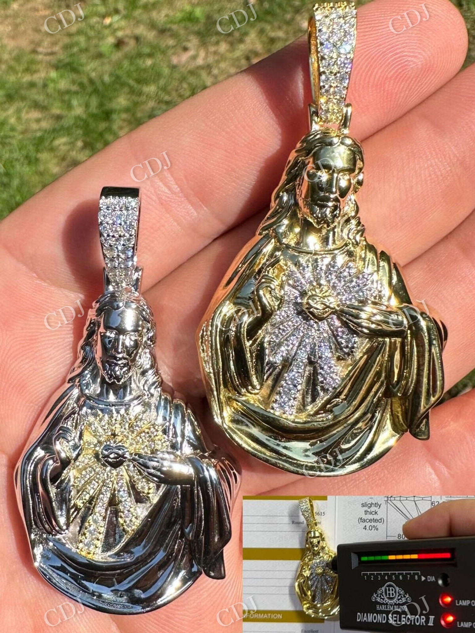 14k Gold Big Jesus Piece Iced Pendant  customdiamjewel   