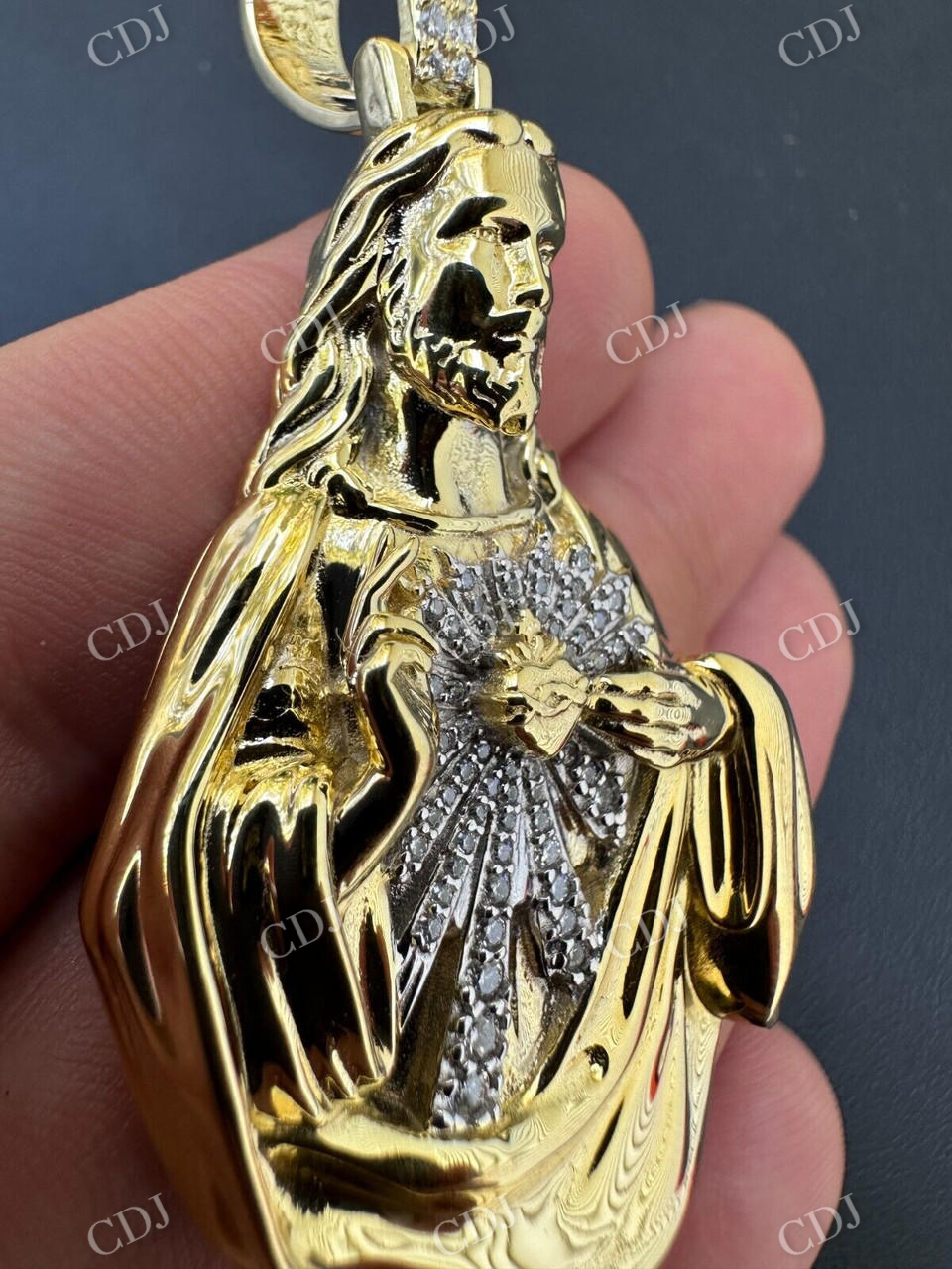 14k Gold Big Jesus Piece Iced Pendant  customdiamjewel   