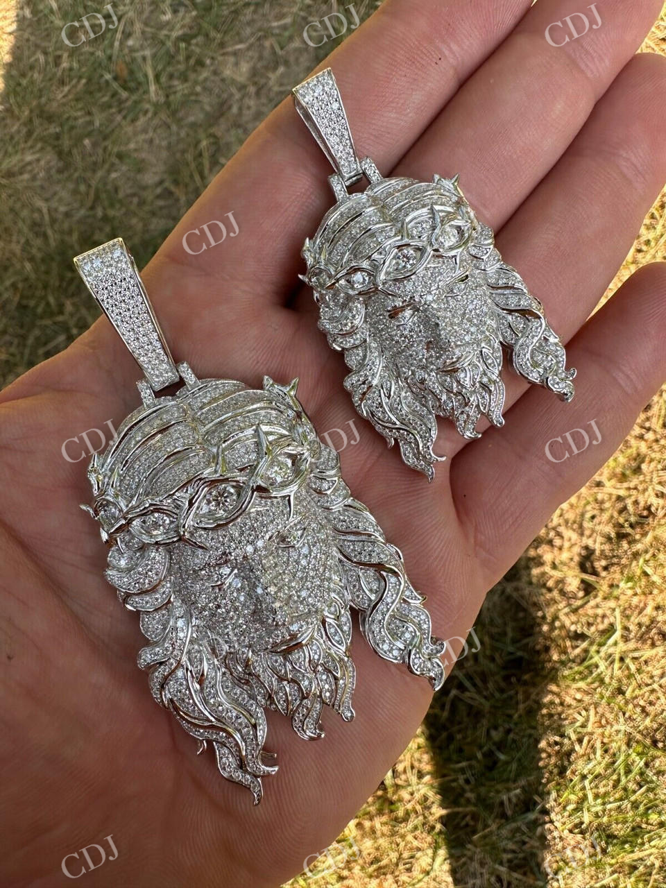 Round Diamond Jesus Iced Pendant  customdiamjewel   