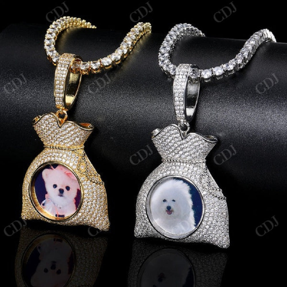 Hip Hop Diamond Money Bag with Photo Pendnat  CustomDiamJewel   