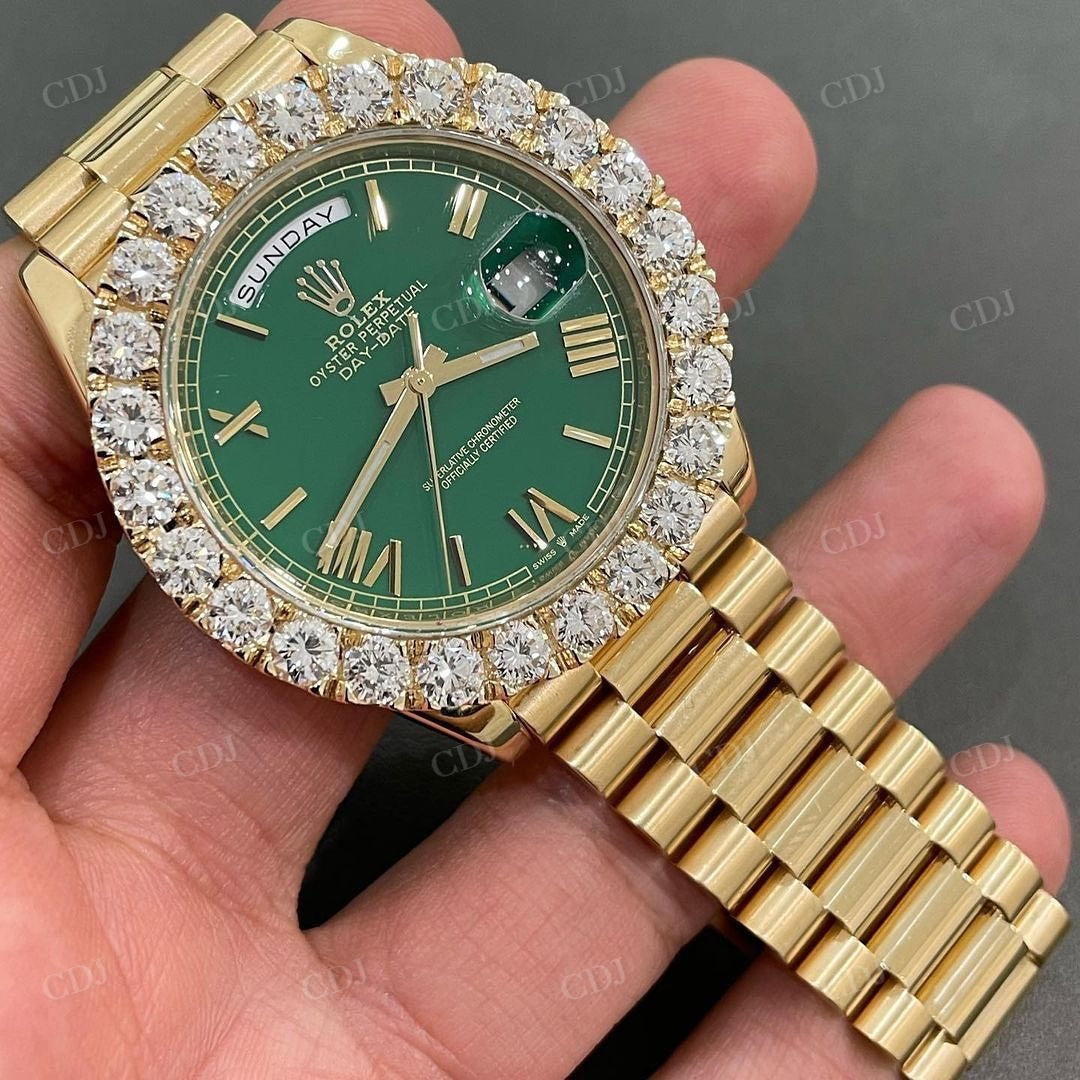 Green Dial Stainless Steel Rolex Diamond Watch  customdiamjewel   