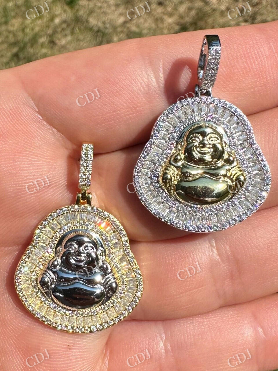 Buddha Pendant Round And Baguette Pendant  customdiamjewel   