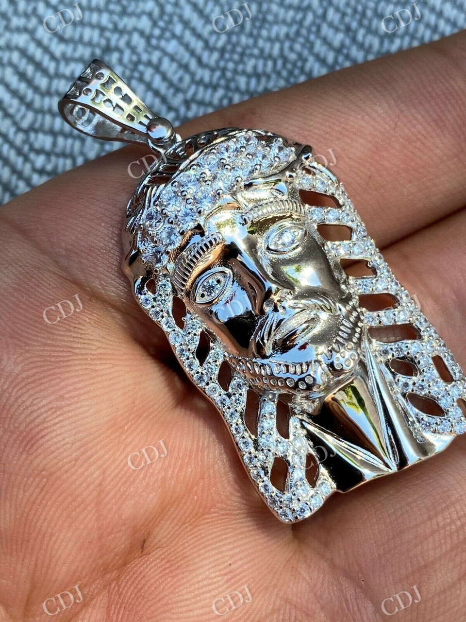 Round Diamond Jesus Iced Pendant  customdiamjewel   