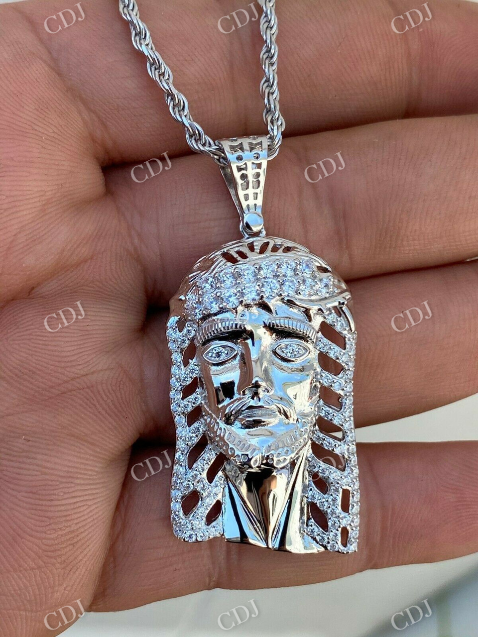 Round Diamond Jesus Iced Pendant  customdiamjewel   