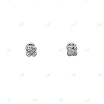 925 Sterling Silver Four Diamond Small Earrings For Women Engagement Ring CustomDiamJewel