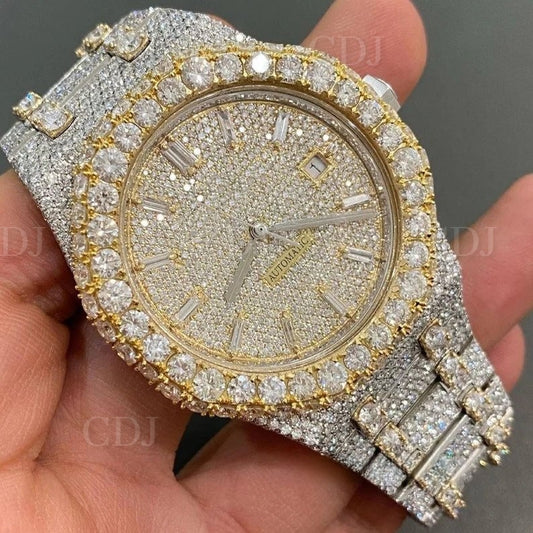 VVS Diamonds Watch Fully Iced Out Automatic Hip Hop Watch For Men With Stainless Steel Band 26 To 29 Carat (Approx.)  customdiamjewel   