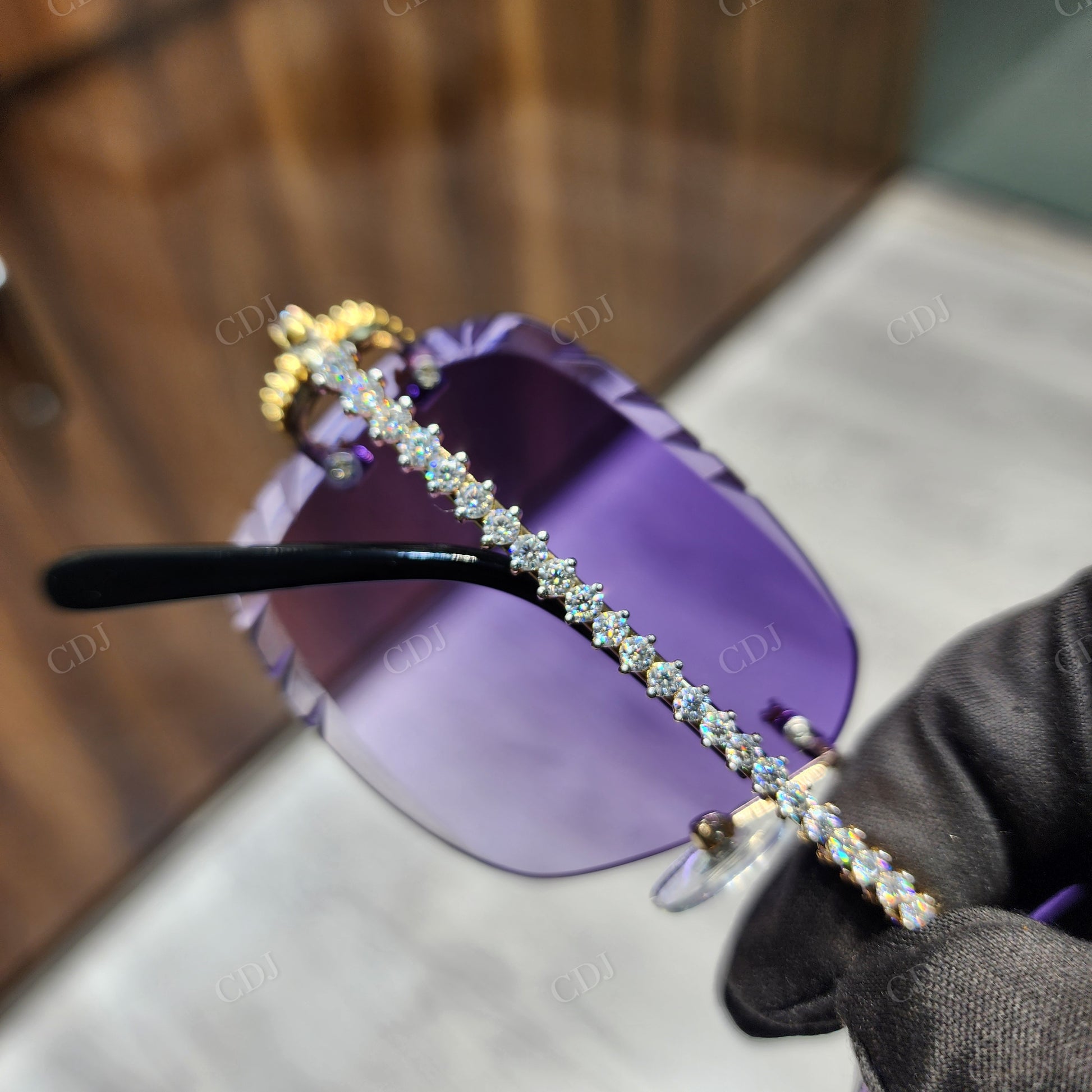 Luxury Dark Purple Glass Moissanite Frame Sunglasses hip hop jewelry CustomDiamJewel