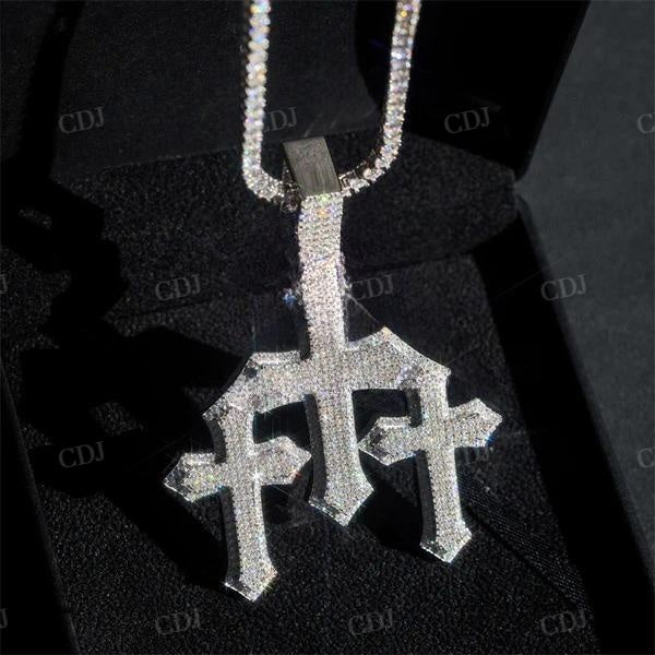 Iced Out Hip Hop Three Cross Diamond Pendant  customdiamjewel   