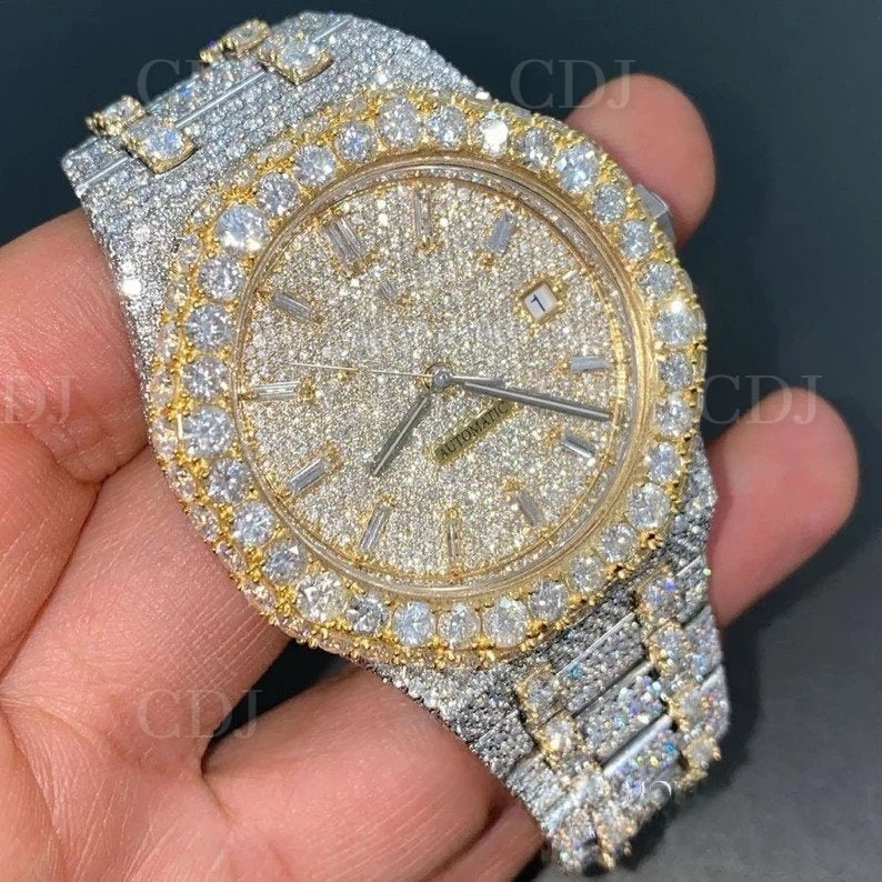 VVS Diamonds Watch Fully Iced Out Automatic Hip Hop Watch For Men With Stainless Steel Band 26 To 29 Carat (Approx.)  customdiamjewel   