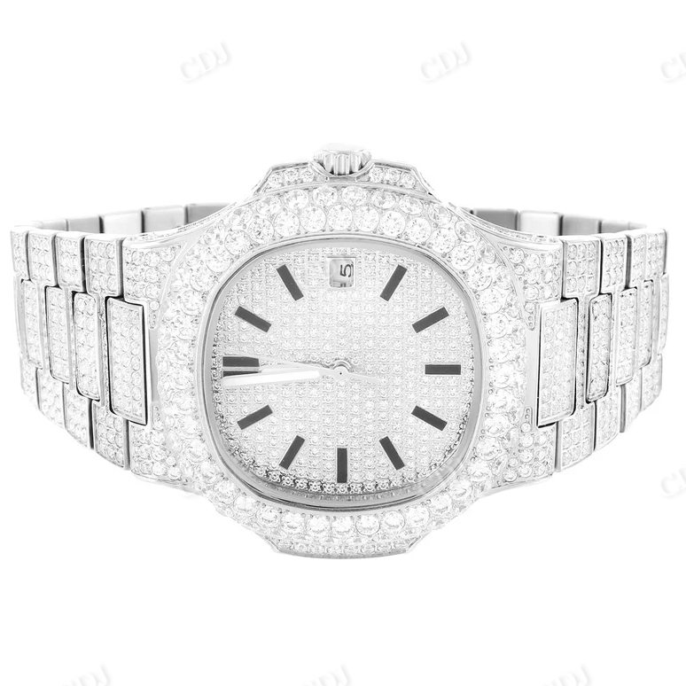 Fully Iced Out Round Diamond Square Dial case Automatic Movement Stainless Steel Men Wrist Watch  customdiamjewel   