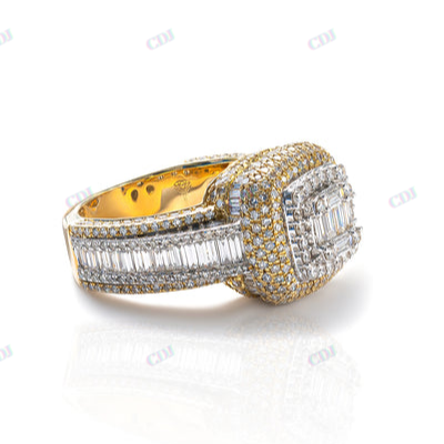 Baguette Cut Moissanite Yellow Gold Plated Women Ring hip hop jewelry CustomDiamJewel