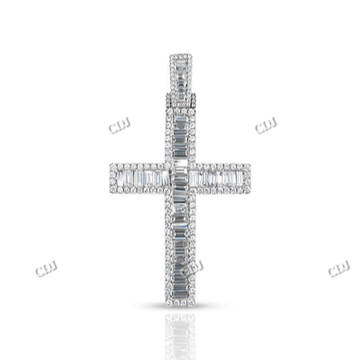 Baguette Cut Diamond Cross Iced Out Hip Hop Pendant for Unisex hip hop jewelry CustomDiamJewel