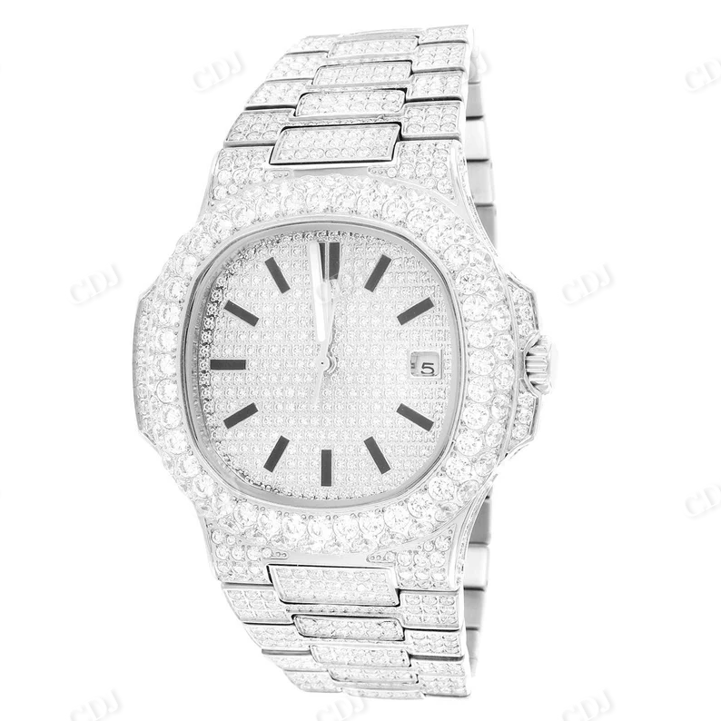 Fully Iced Out Round Diamond Square Dial case Automatic Movement Stainless Steel Men Wrist Watch  customdiamjewel   