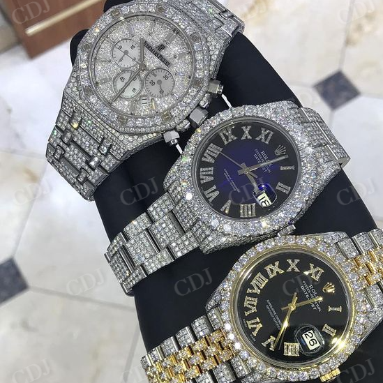 Round Diamond Stainless Steel 41MM Iced Out Watch  customdiamjewel   