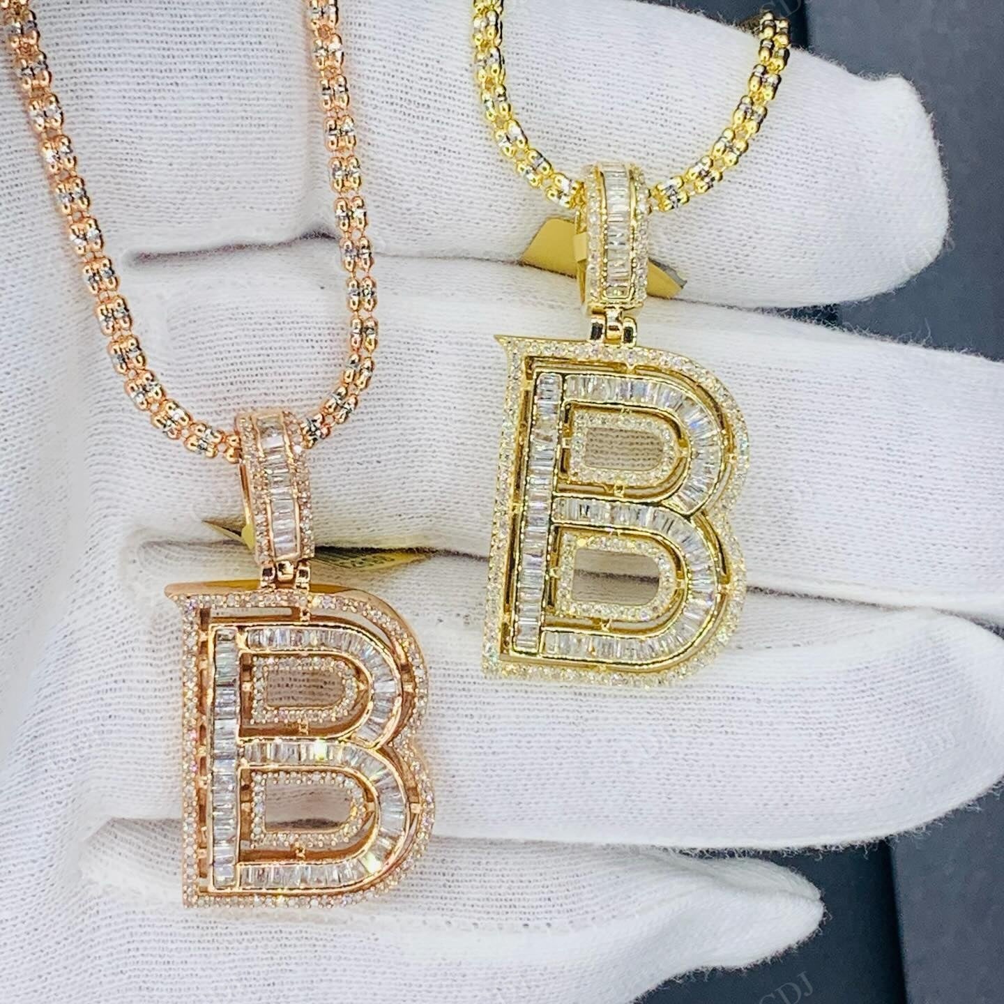 B Alphabet Baguette Diamond Custom Pendant For Men hip hop jewelry customdiamjewel   