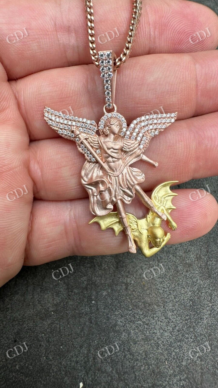 Michael & Dragon Gold Iced Pendant  customdiamjewel   