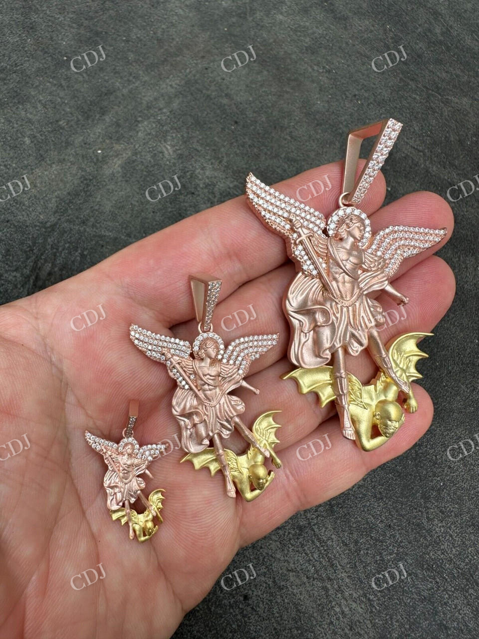 Michael & Dragon Gold Iced Pendant  customdiamjewel   