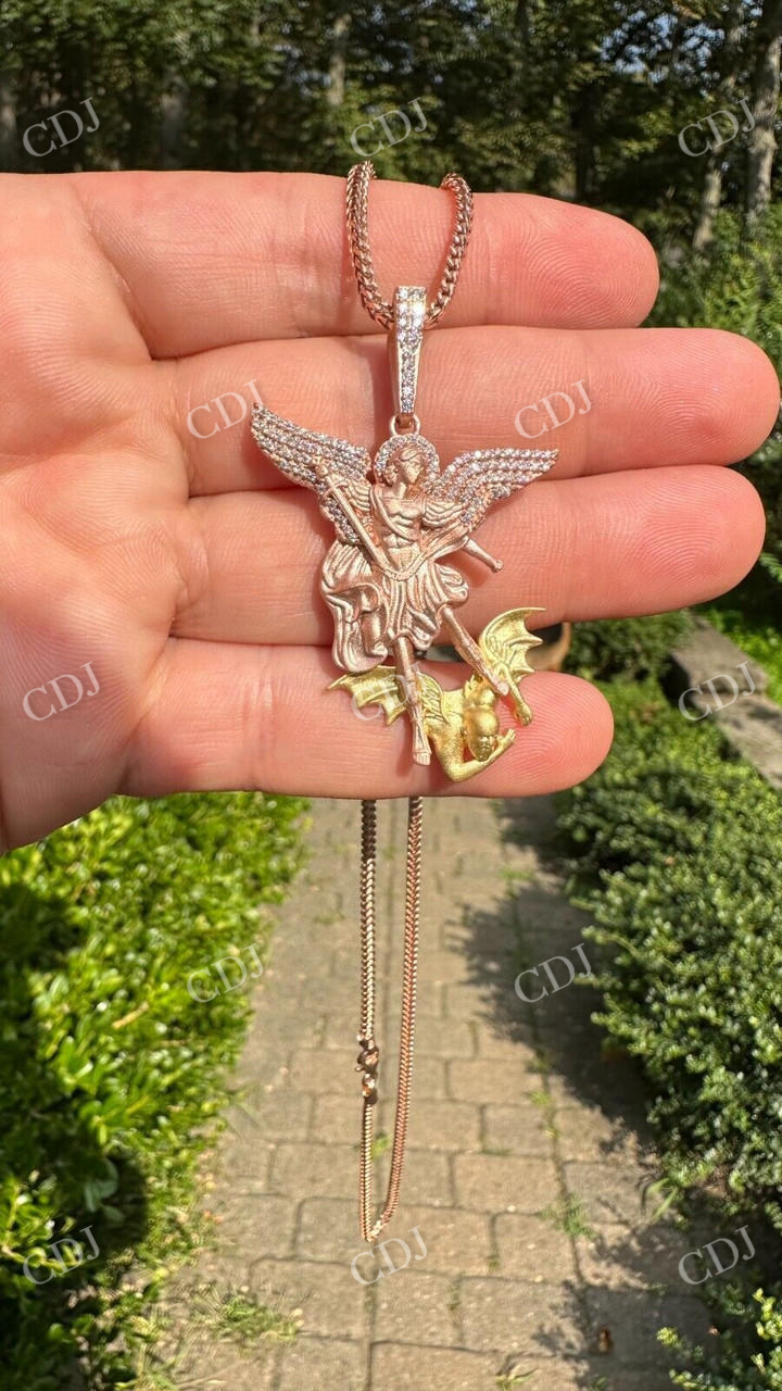 Michael & Dragon Gold Iced Pendant  customdiamjewel   