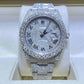 Full White Rolex Oyster Belt Roman Digit Moissanite Watch  customdiamjewel   