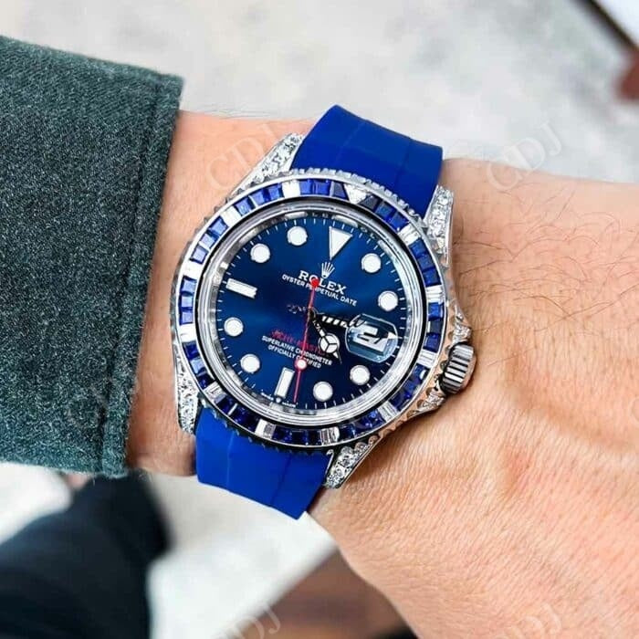 Custom Diamond Rolex Blue Dial Watch  customdiamjewel   