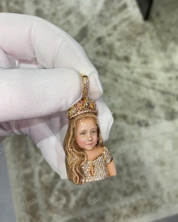 Crown Set Natural Diamond Princess Daughter Pendant hip hop jewelry CustomDiamJewel   