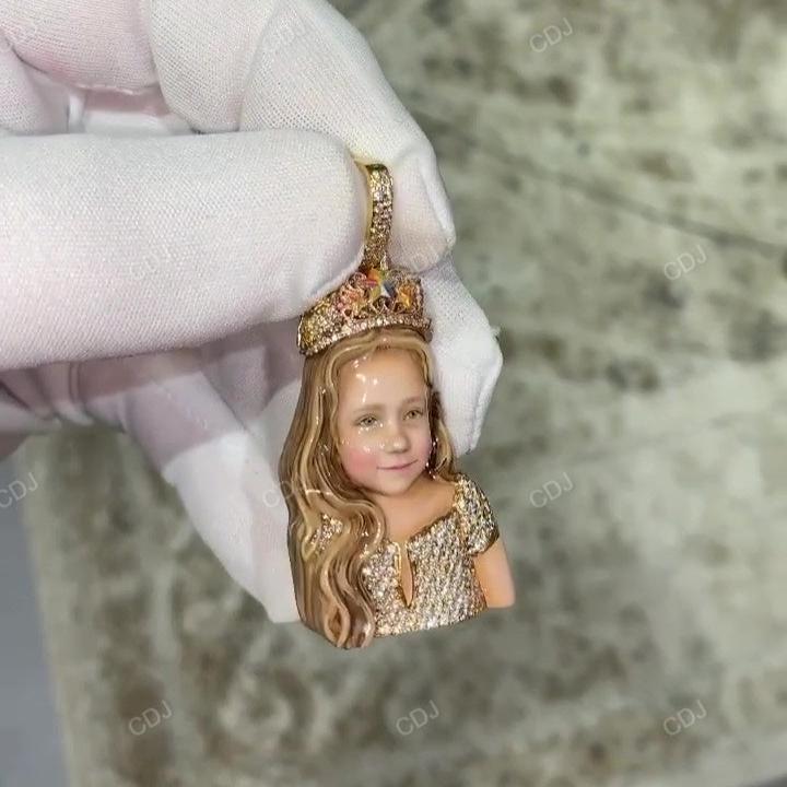 Crown Set Natural Diamond Princess Daughter Pendant hip hop jewelry CustomDiamJewel   