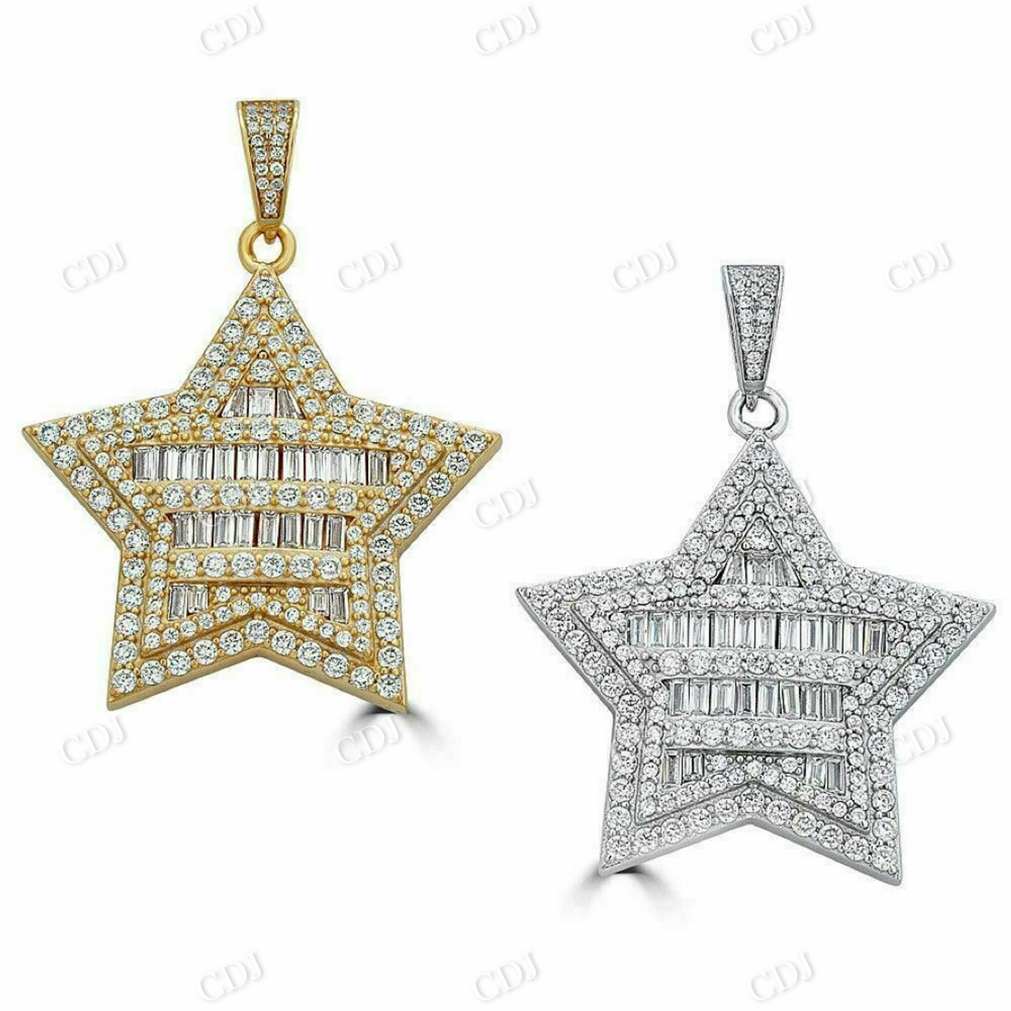 Baguette And Round Diamond Star Pendant  customdiamjewel   