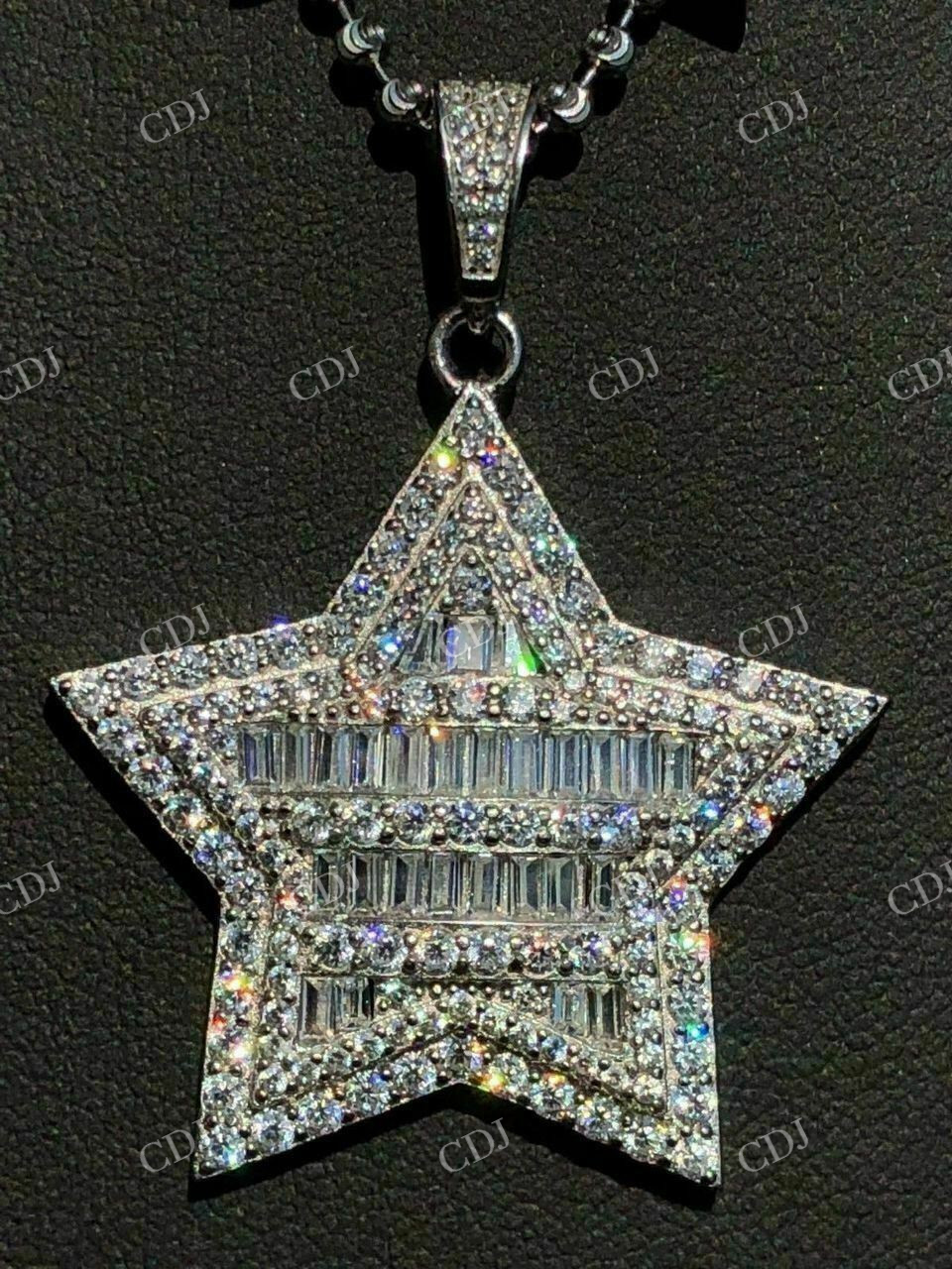 Baguette And Round Diamond Star Pendant  customdiamjewel   