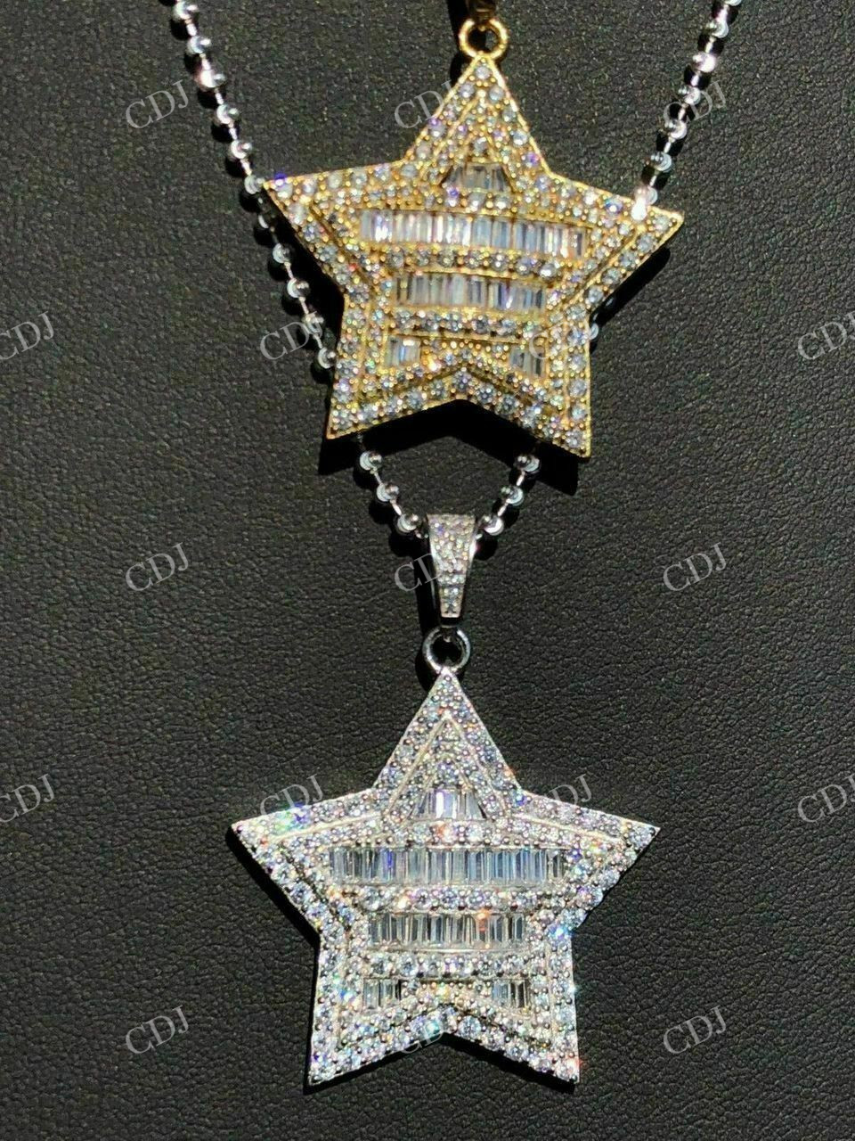 Baguette And Round Diamond Star Pendant  customdiamjewel   