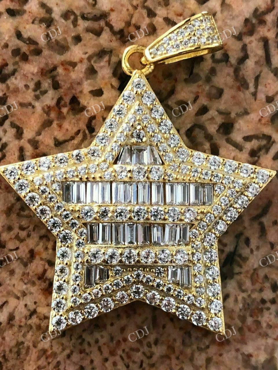 Baguette And Round Diamond Star Pendant  customdiamjewel   