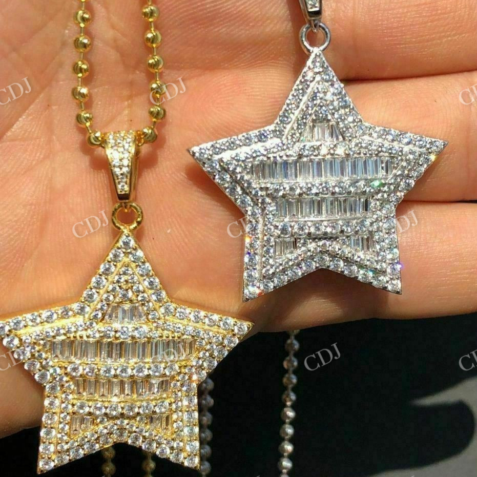 Baguette And Round Diamond Star Pendant  customdiamjewel   