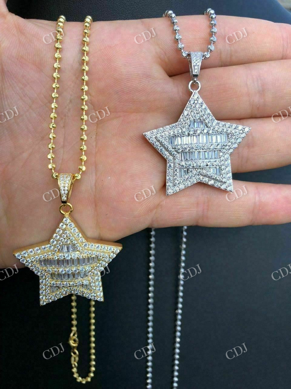 Baguette And Round Diamond Star Pendant  customdiamjewel   