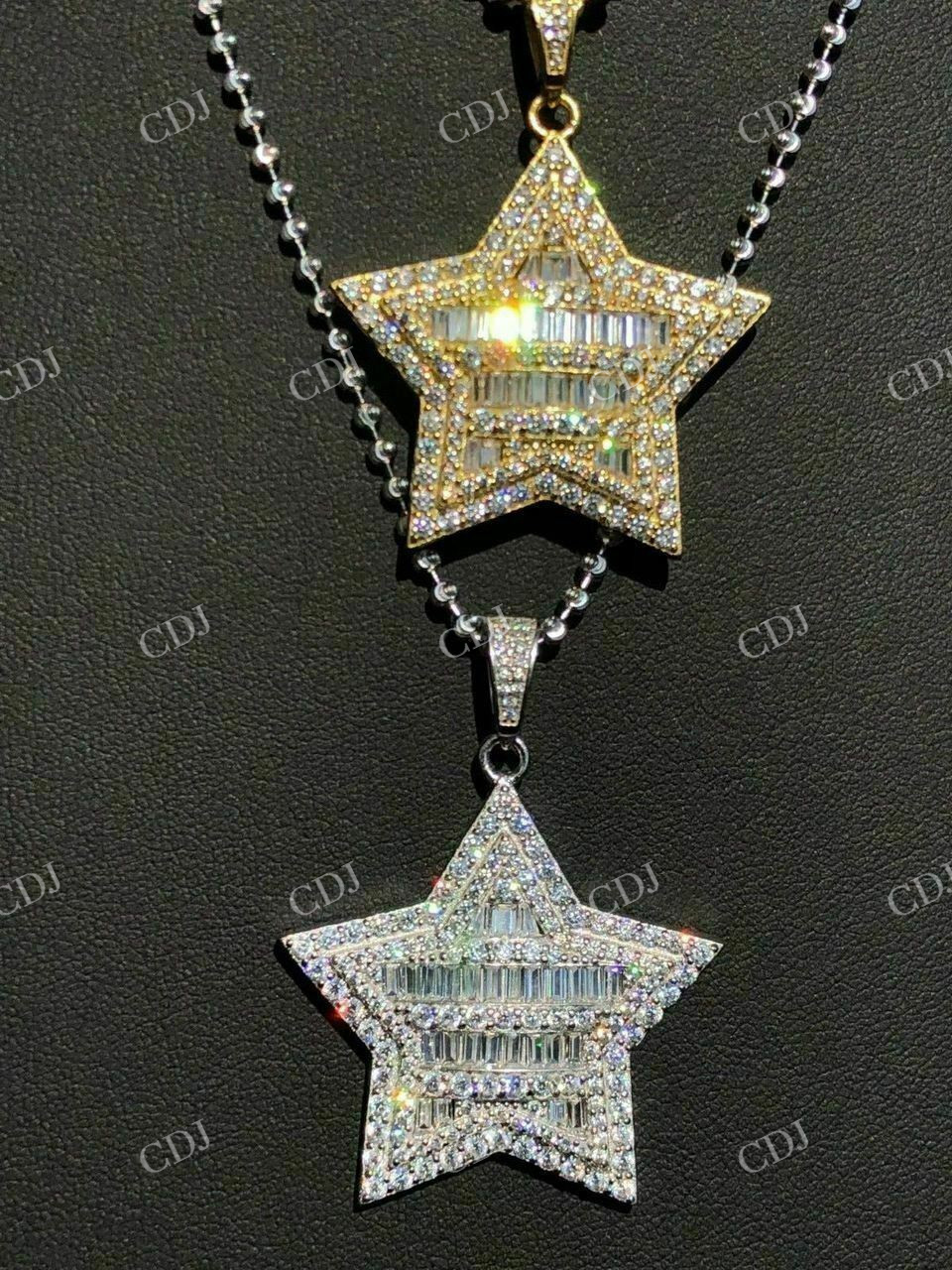 Baguette And Round Diamond Star Pendant  customdiamjewel   