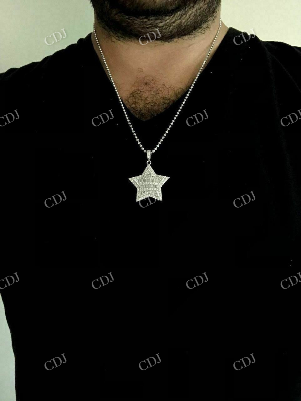 Baguette And Round Diamond Star Pendant  customdiamjewel   