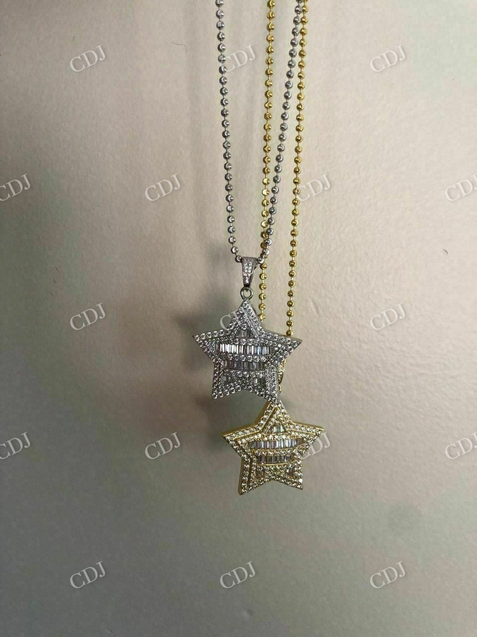 Baguette And Round Diamond Star Pendant  customdiamjewel   