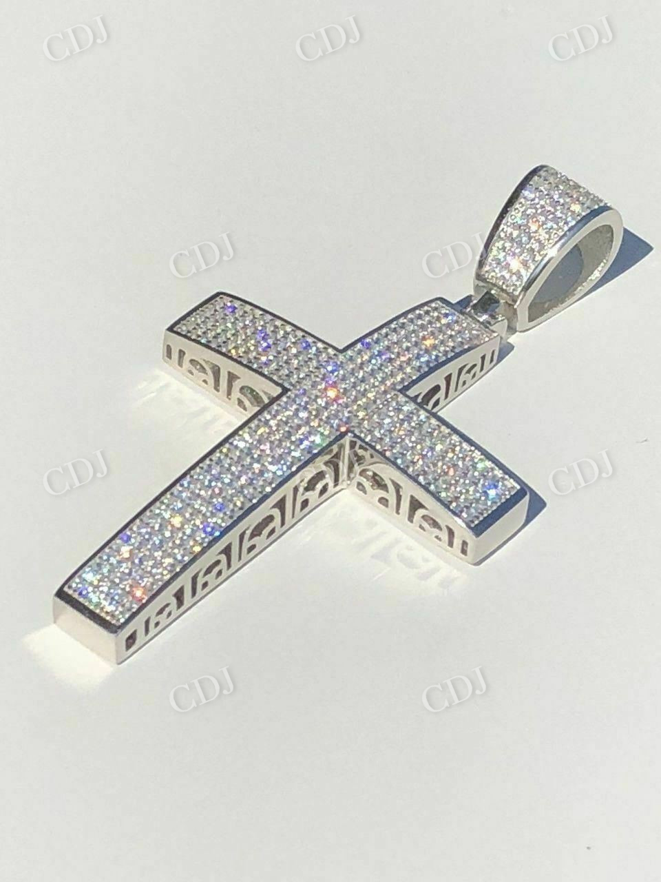 925 Silver Iced Cross Diamond Hip Hop Pendant  customdiamjewel   