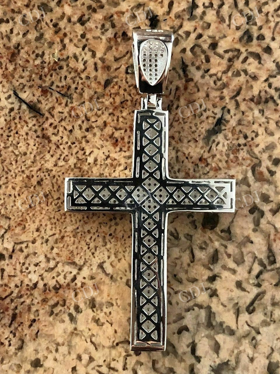 925 Silver Iced Cross Diamond Hip Hop Pendant  customdiamjewel   