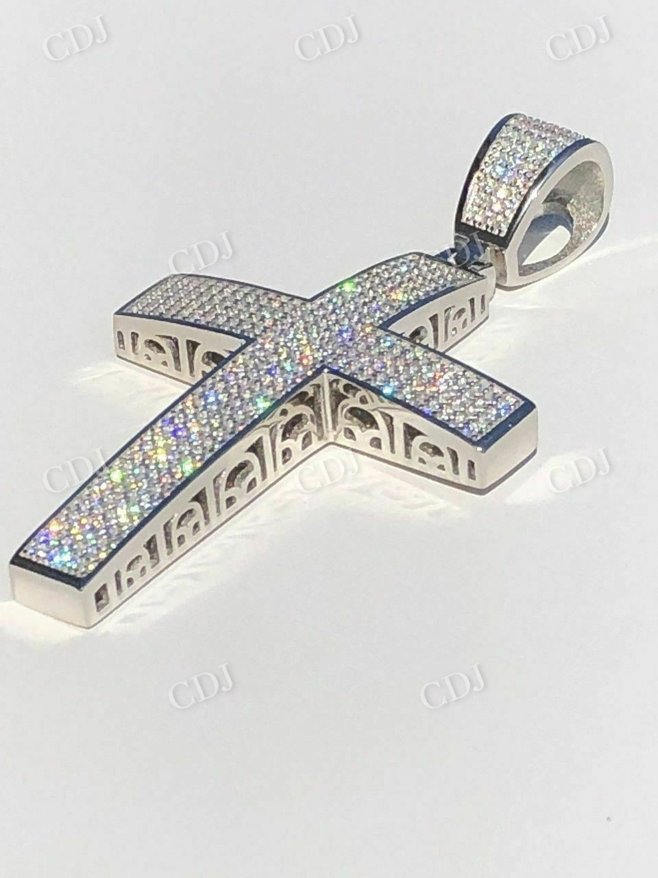 925 Silver Iced Cross Diamond Hip Hop Pendant  customdiamjewel   