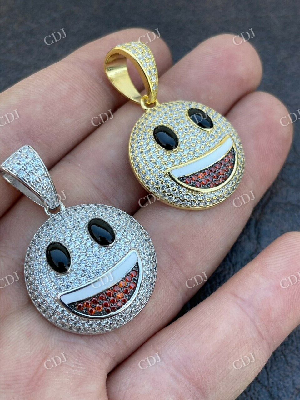 Smiley Face Emoji Iced Out Gold Pendant  customdiamjewel   