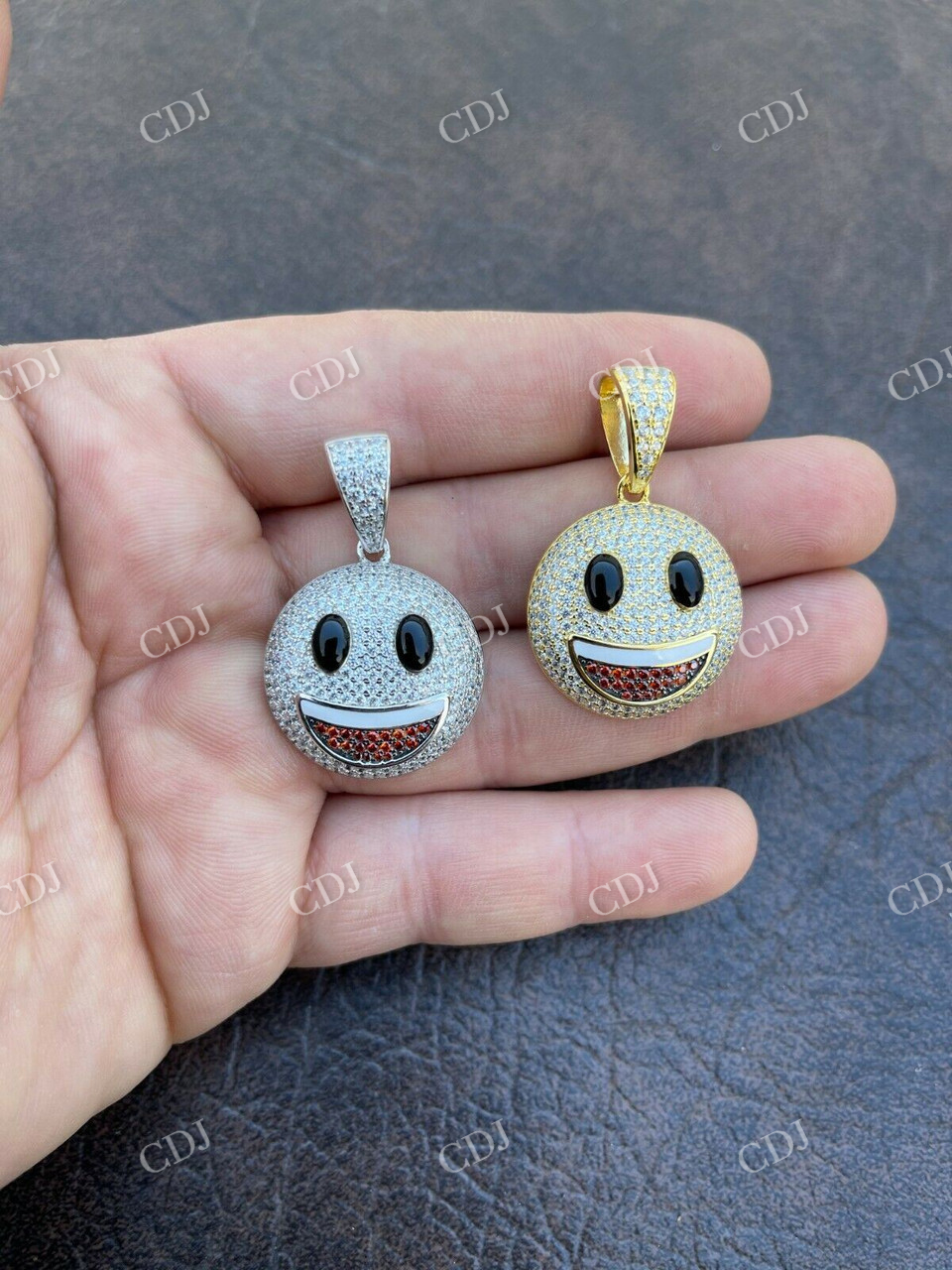 Smiley Face Emoji Iced Out Gold Pendant  customdiamjewel   