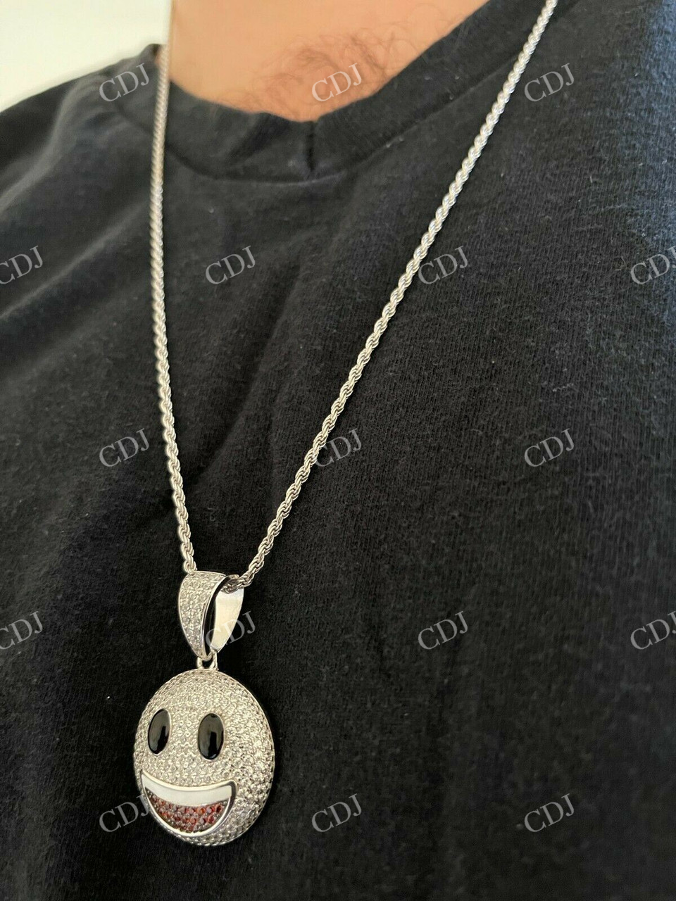 Smiley Face Emoji Iced Out Gold Pendant  customdiamjewel   